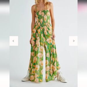 Free People Floral Green Jumpsuit